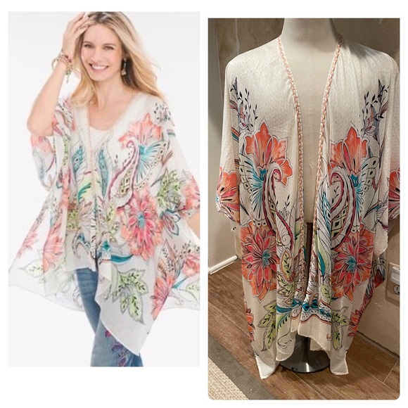 Chico's Tops - New Chico’s Silk Palm Springs Ruana Boho Kimono